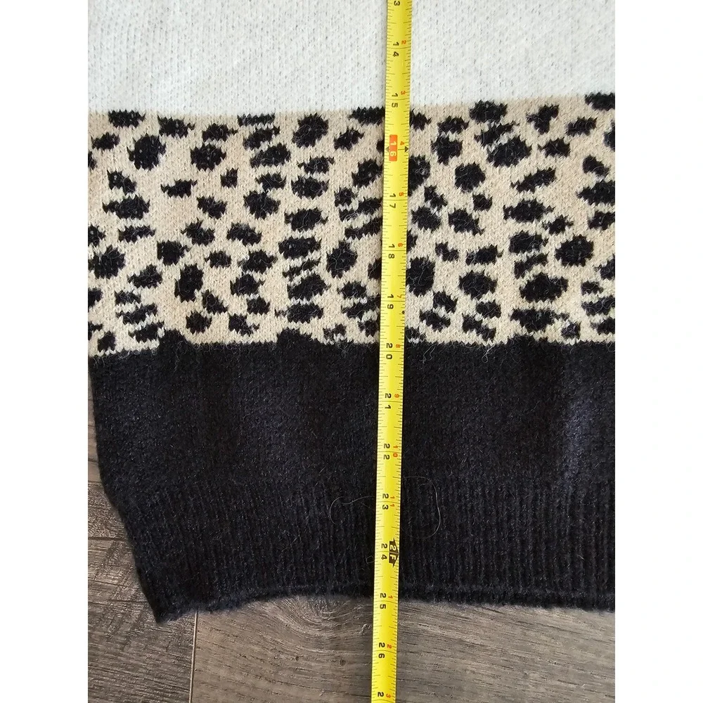 Women's 1X2X Leopard Color Block Crew Neck‎ Pullover Sweater Fall Cozycore Comfy